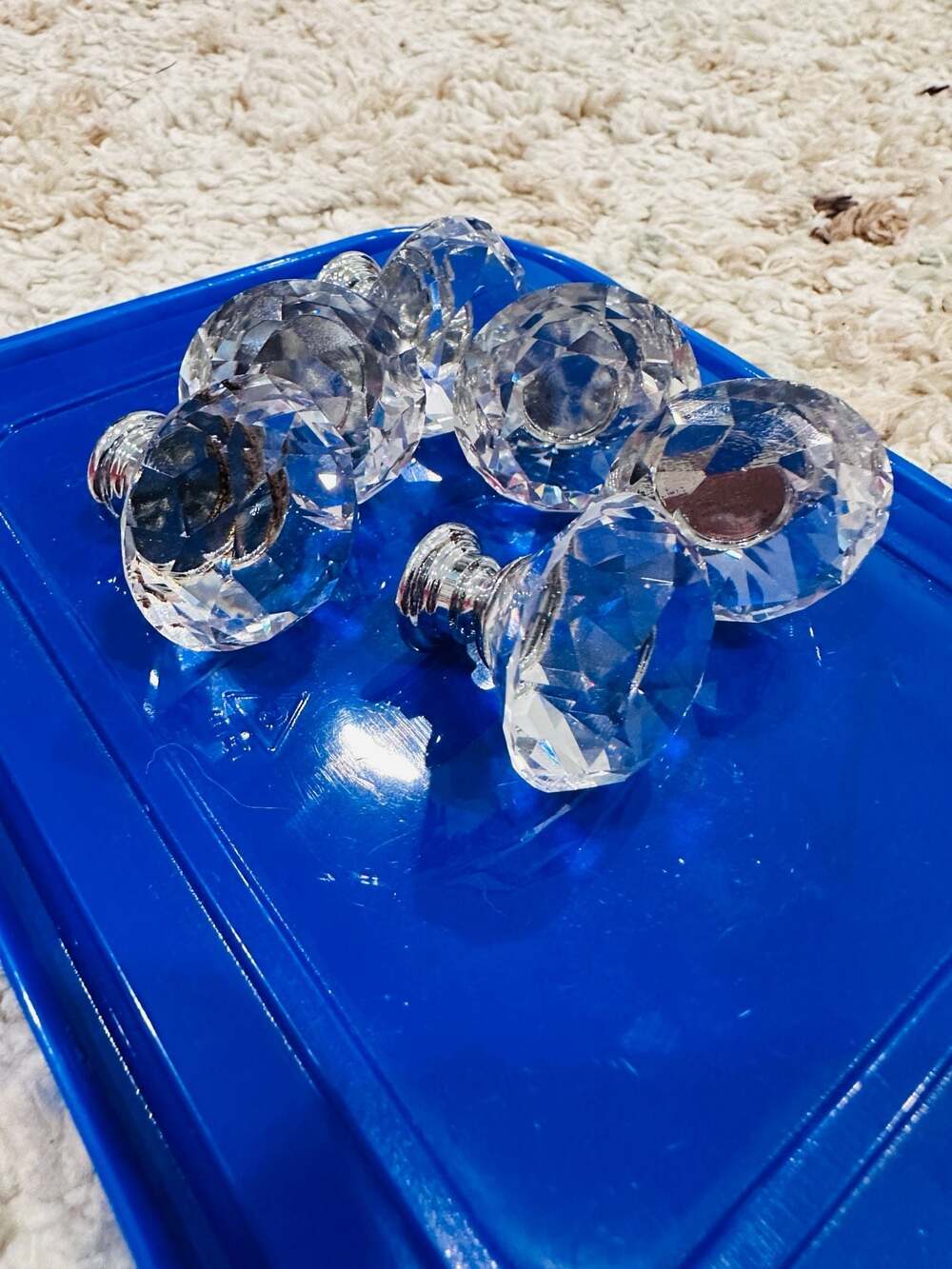 Set of 6 Diamond Crystal Glass Cabinet Knobs 30mm Drawer Pulls Chrome Base